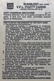 1975 Tip Top VFL Footy #27 Gary Hardeman Back